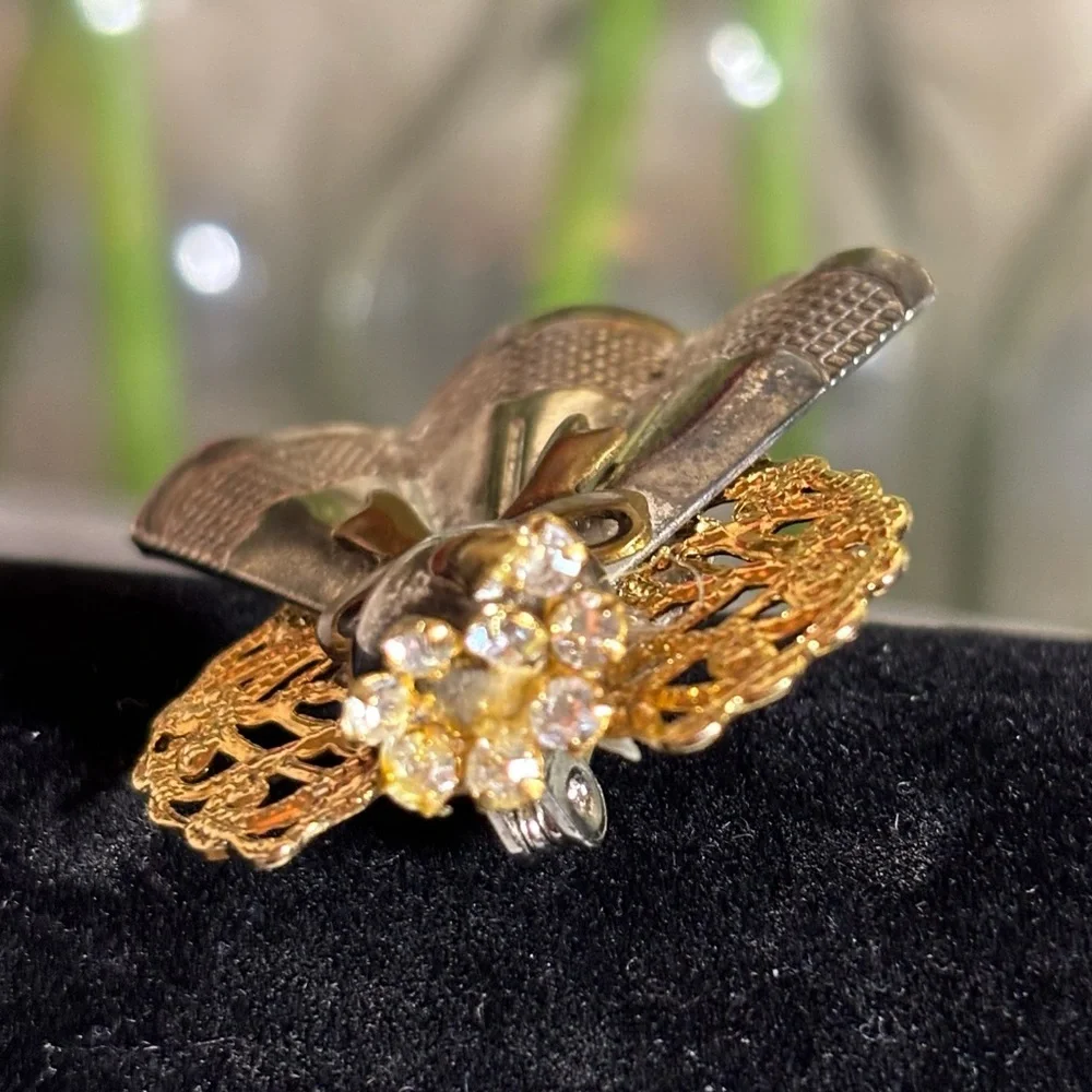 Gold & Silver Tone Mixed Texture Layered Metal ANGEL Brooch Pin 1.5
